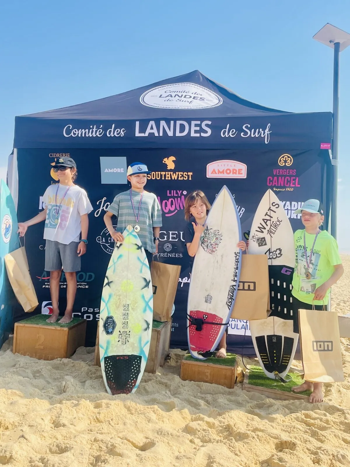 Podium Pitchouns U10 au ION Pitchoun Tour 2 - Milo Desmedt champion des Landes 2026